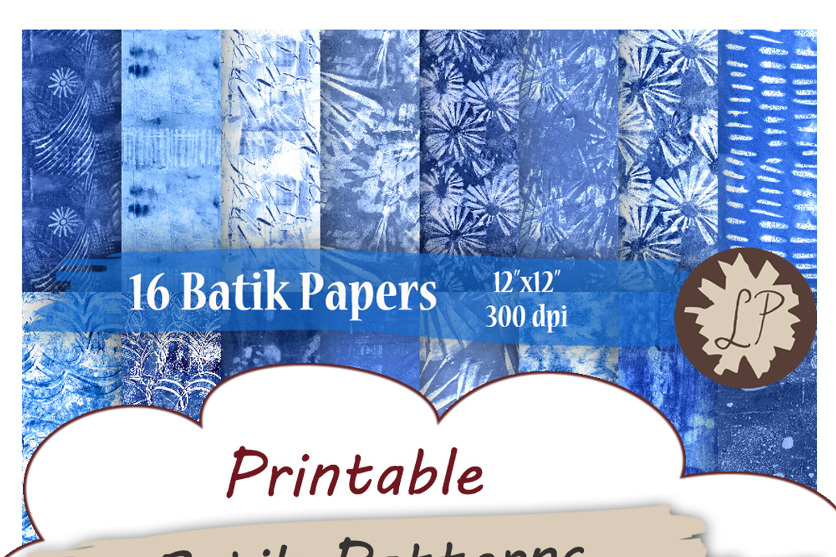 16 Blue Batik Style Patterns, a Pattern Graphic by Liz Plummer