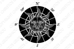 Compass Sun Face Etching Rose, an Illustration by Christos Georghiou
