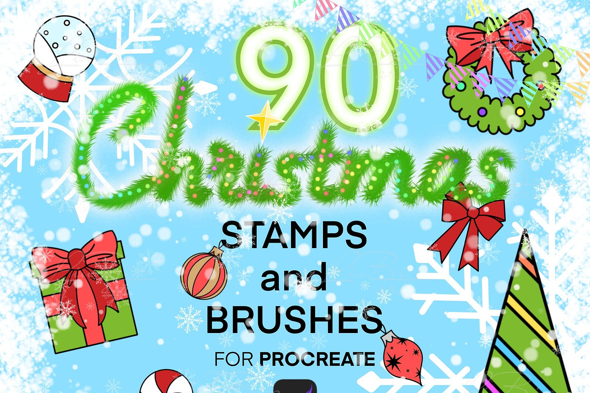 90 Procreate Christmas Stamps Set, a Brush Add-On by LiuBi Art (Photo 1 of 6)