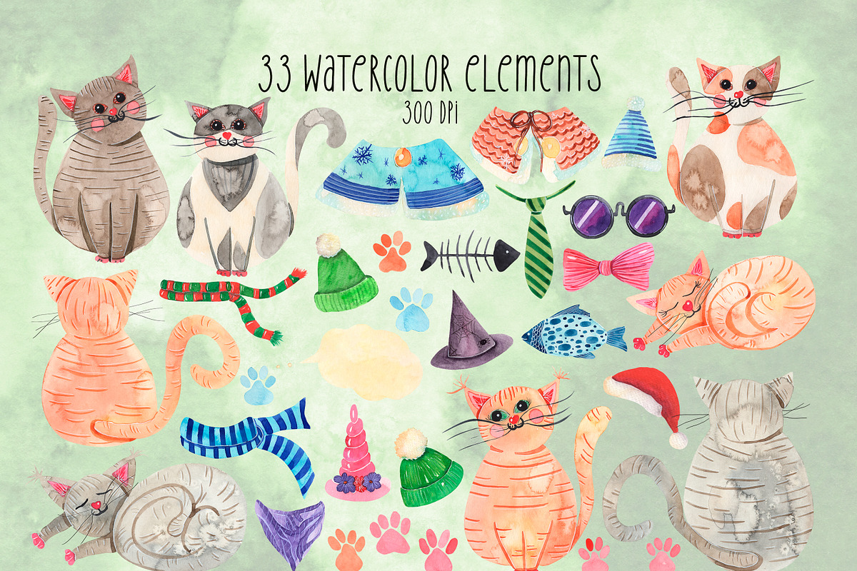 Cat watercolor clipart, an Animal Illustration by AnastasiaWatercolor (Photo 2 of 6)
