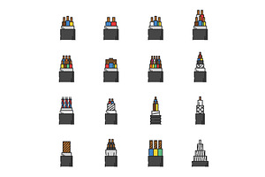Black electric and wire icons, a Technology Illustration by Vector Tradition