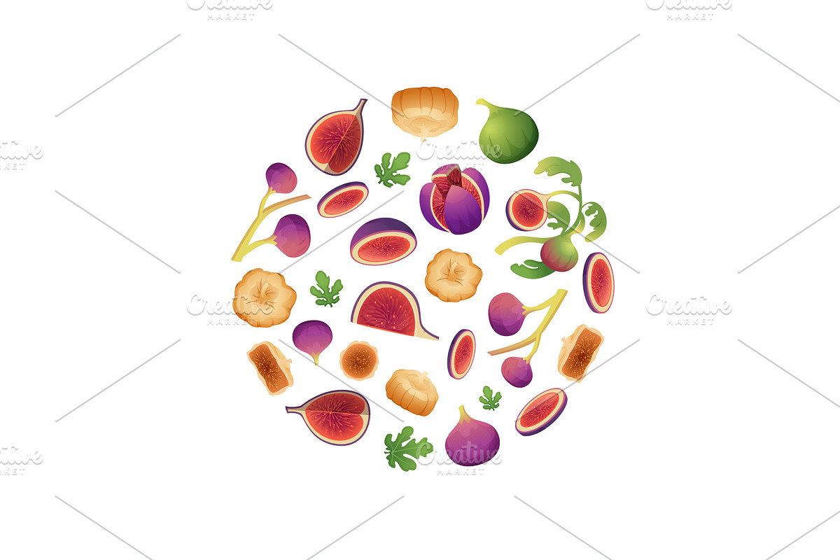 Fig tree. round shape background, a Food Illustration by Onyx