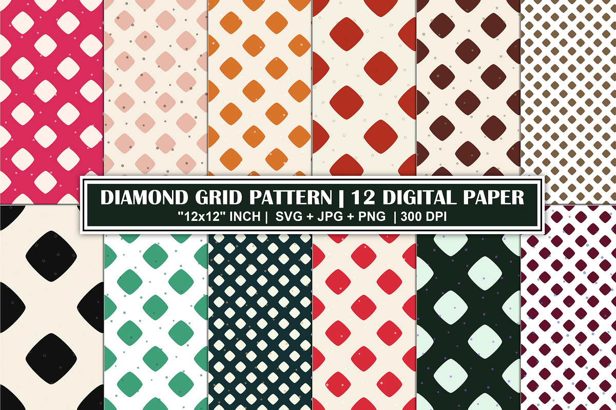 Geometric Diamond Grid Pattern Set, a Pattern Graphic by Gfx Expert Team (Photo 1 of 3)