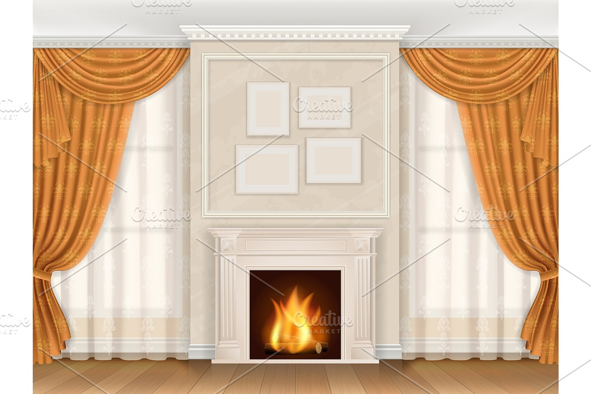 Classic interior with fireplace, an Illustration by belander