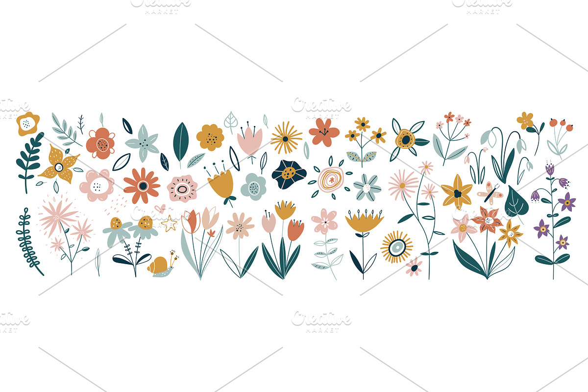 Flower collection with leaves, a Texture Illustration by Riots Brush