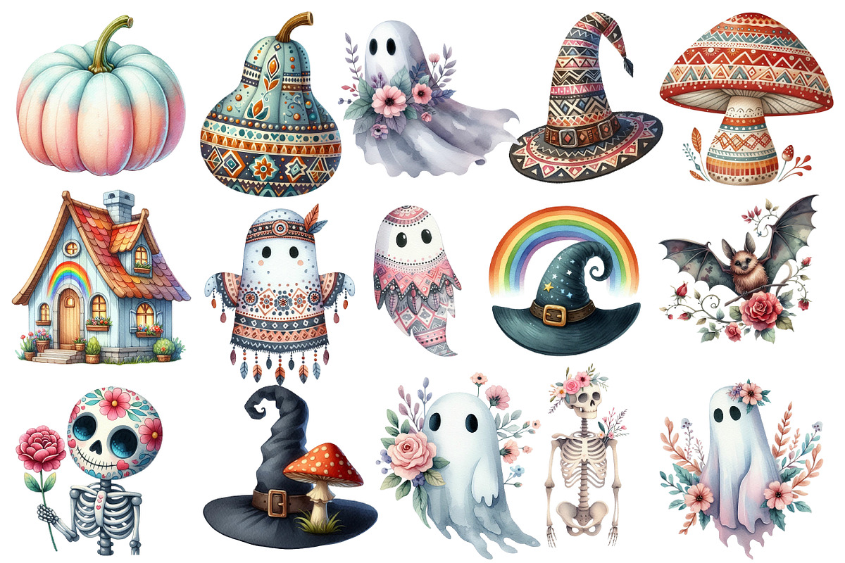 Boho Halloween Clipart Bundle, an Illustration by Designworld (Photo 2 of 5)