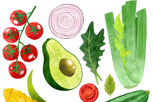 Vegetables, Herbs Watercolor Clipart