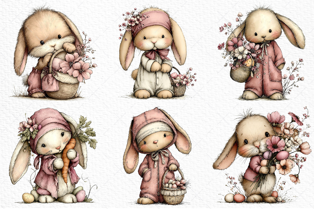 Whimsical Easter Bunny Clipart, an Illustration by Craft Nest (Photo 3 of 11)
