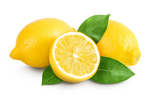 Ripe lemon with half isolated on