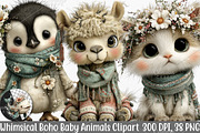 Whimsical Boho Baby Animals Clipart, an Illustration by Canvas Craft (Thumbnail 1 of 7)