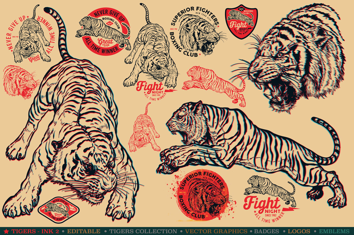 TIGERS-INK 2 ( EDITABLE ) | Creative Market
