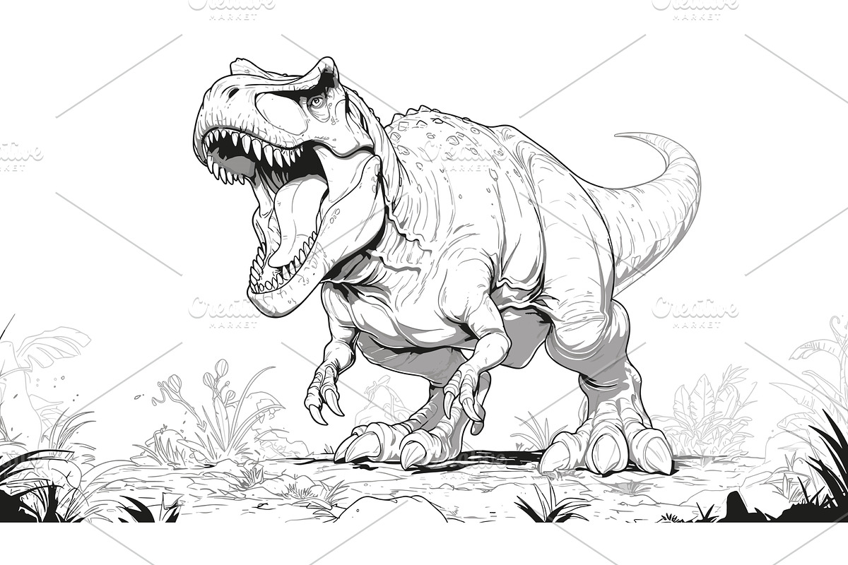 Roaring Tyrannosaurus Coloring Book, an Animal Illustration by LadadikArt