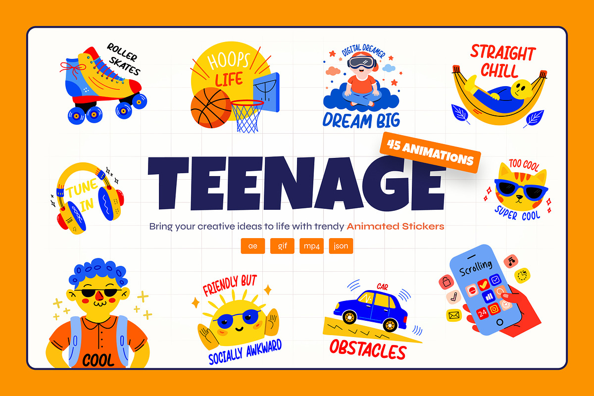 Animated Teenage Stickers Set, an Emoji Icon by Vectors Market (Photo 1 of 5)