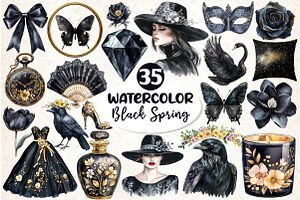 Glitter Luxury Black Spring Clipart, an Illustration by Dream Creation