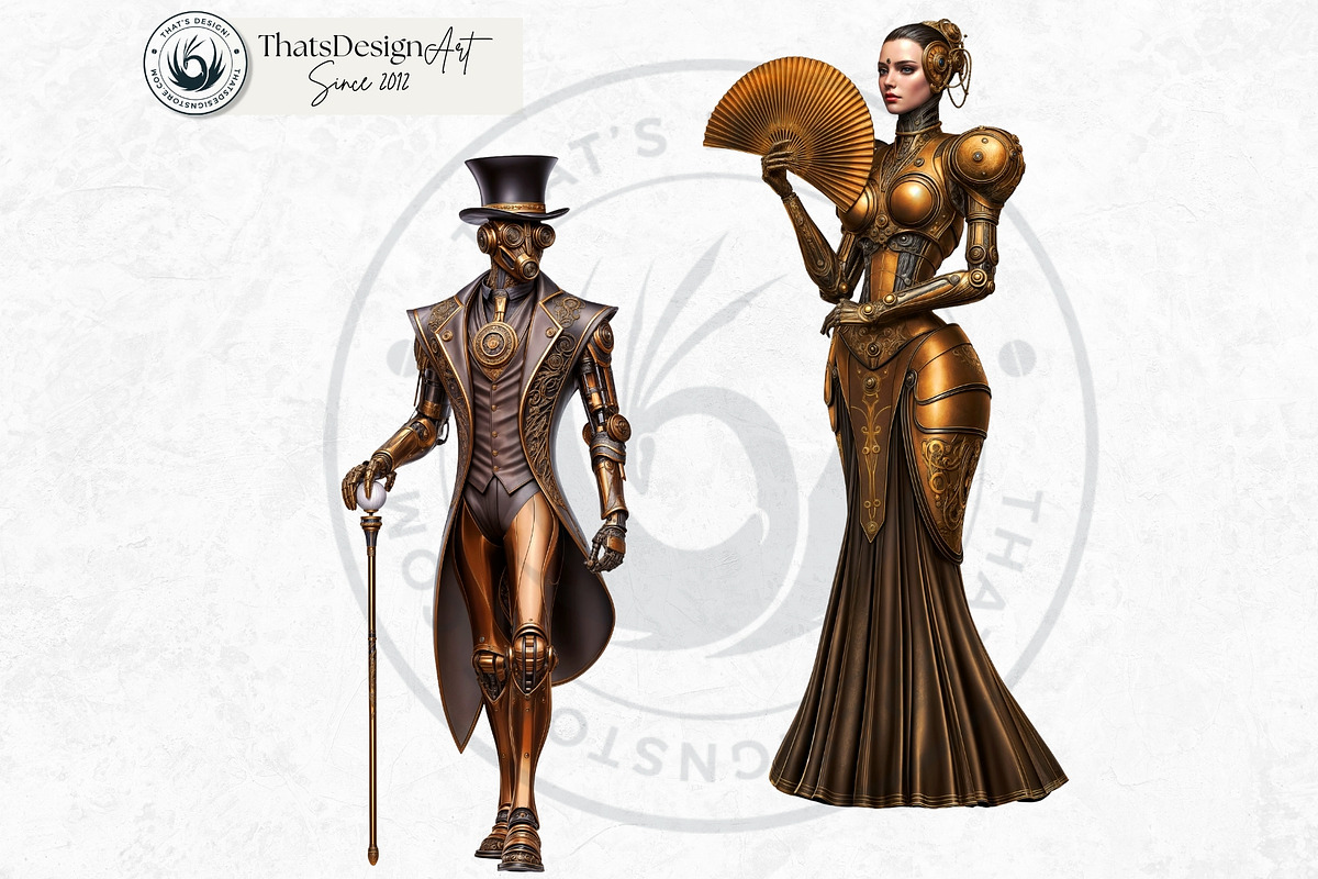 Steampunk Robots Cliparts, a Decorative Illustration by ThatsDesignArt (Photo 9 of 13)