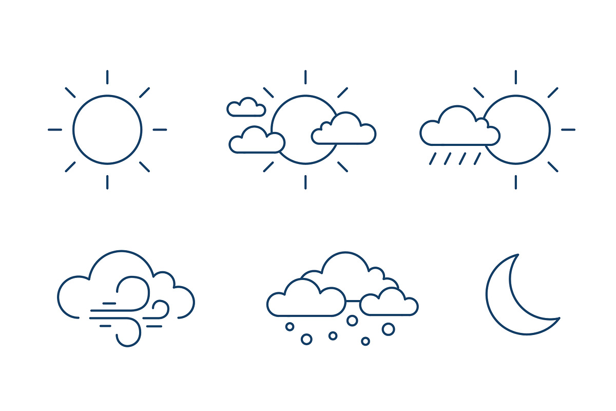 Weather forecast icons, line art set, an Outline Icon by Good Studio (Photo 2 of 7)