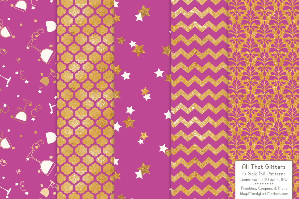 Gold Foil Digital Papers in Fuchsia, a Pattern Graphic by Amanda Ilkov (Photo 4 of 4)