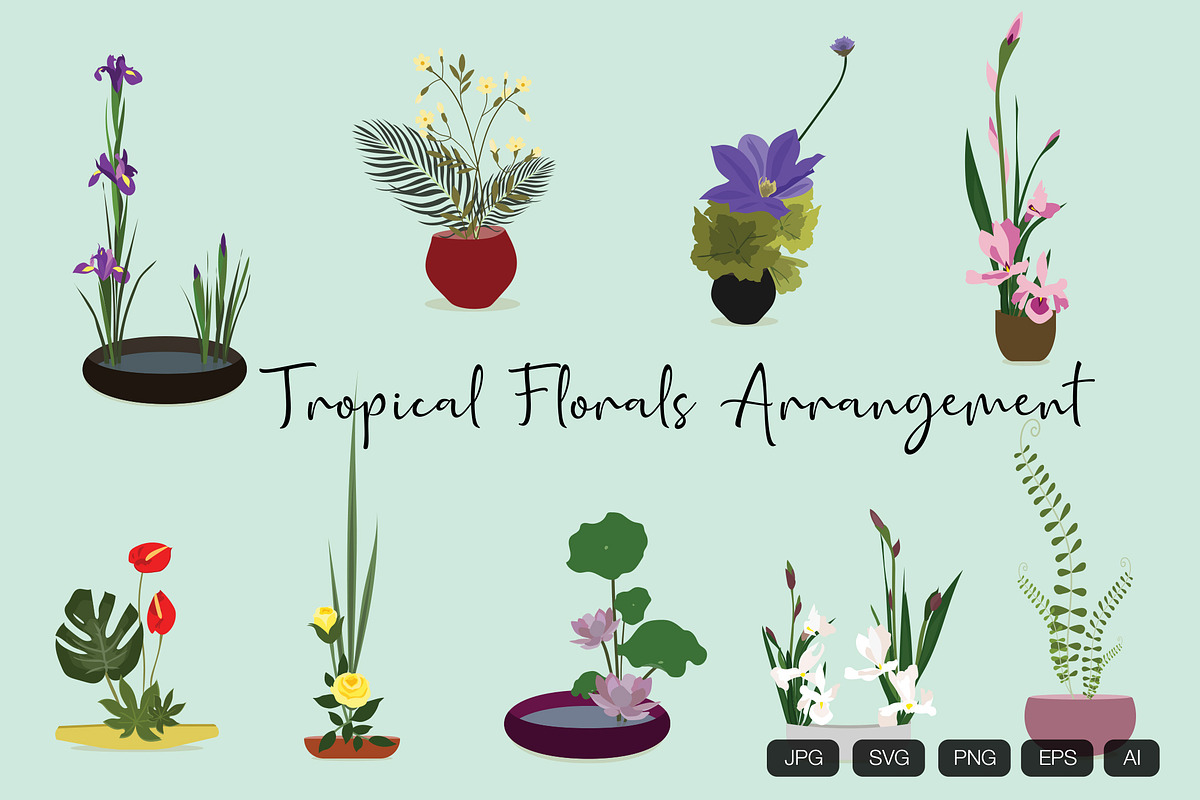 8 Tropical Florals Arrangement, an Object Graphic by vintagio