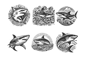 Shark engraving set vector, an Animal Illustration by AlexArt