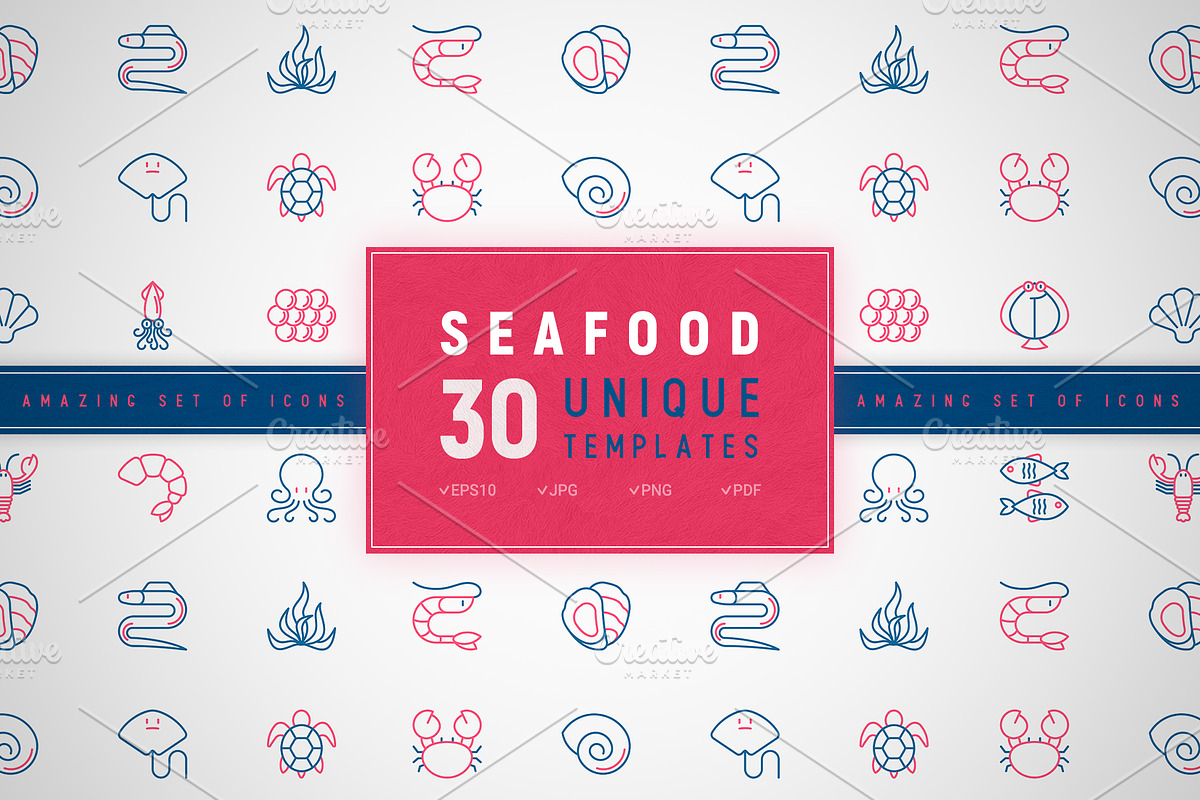 Seafood Icons Set | Concept, an Outline Icon by Alex Blogoodf (Photo 6 of 12)
