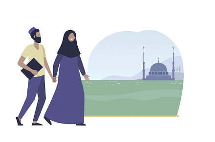 A couple is walking together near a, an Object Illustration by Media Whale Stock