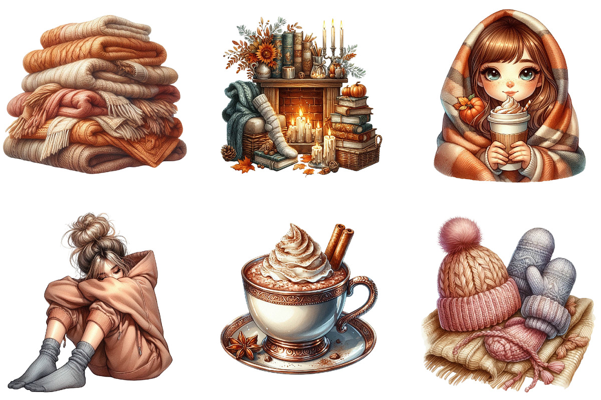 Watercolor Fall Lazy Day Clipart, an Illustration by cherrydesign (Photo 2 of 3)