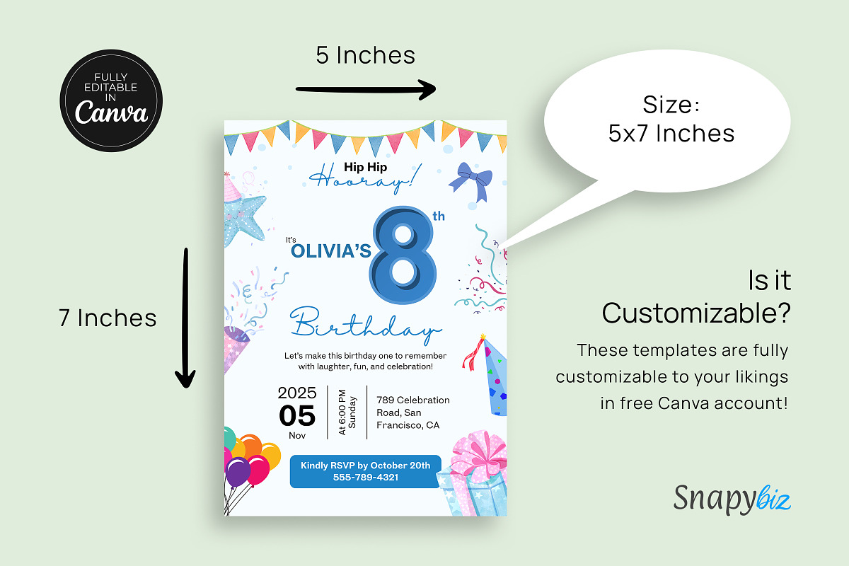 8th Birthday Invitation Canva Temp, an Invitation Template by Snapybiz (Photo 10 of 10)