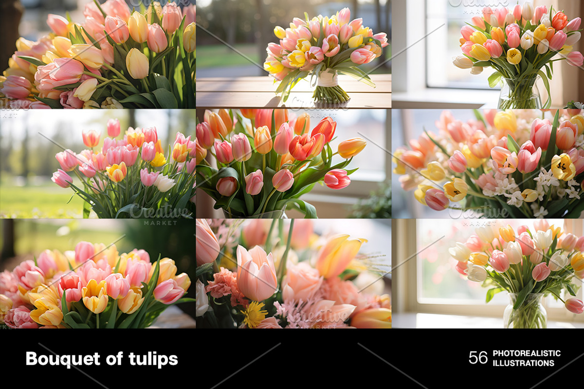 Bouquet of tulips. 56 images, a Holiday Photo by Handmadefont (Photo 10 of 11)