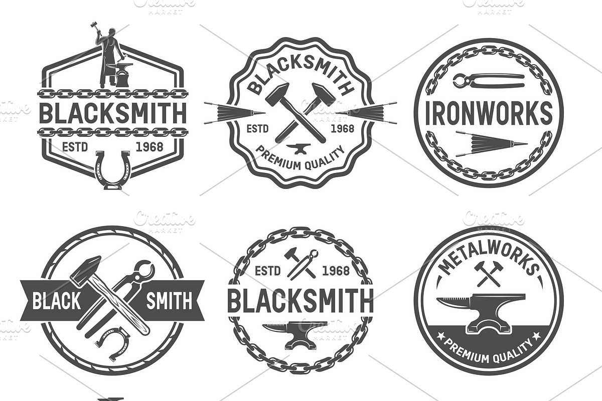 Ironworks Black White Emblems, a Branding & Logo Template by Alexander Belenkiy