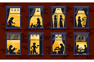 Female and couple in night windows, a Person Illustration by Vector Tradition