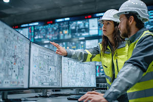 Engineers reviewing technical bluepr, a Photo by Pixeness Studio