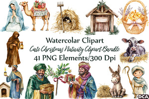 Cute Christmas Nativity Clipart Bund, an Illustration by DreamCafeArt