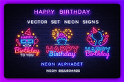 Happy Birthday Neon Signs, a Decorative Illustration by Soifer Design (Thumbnail 1 of 3)