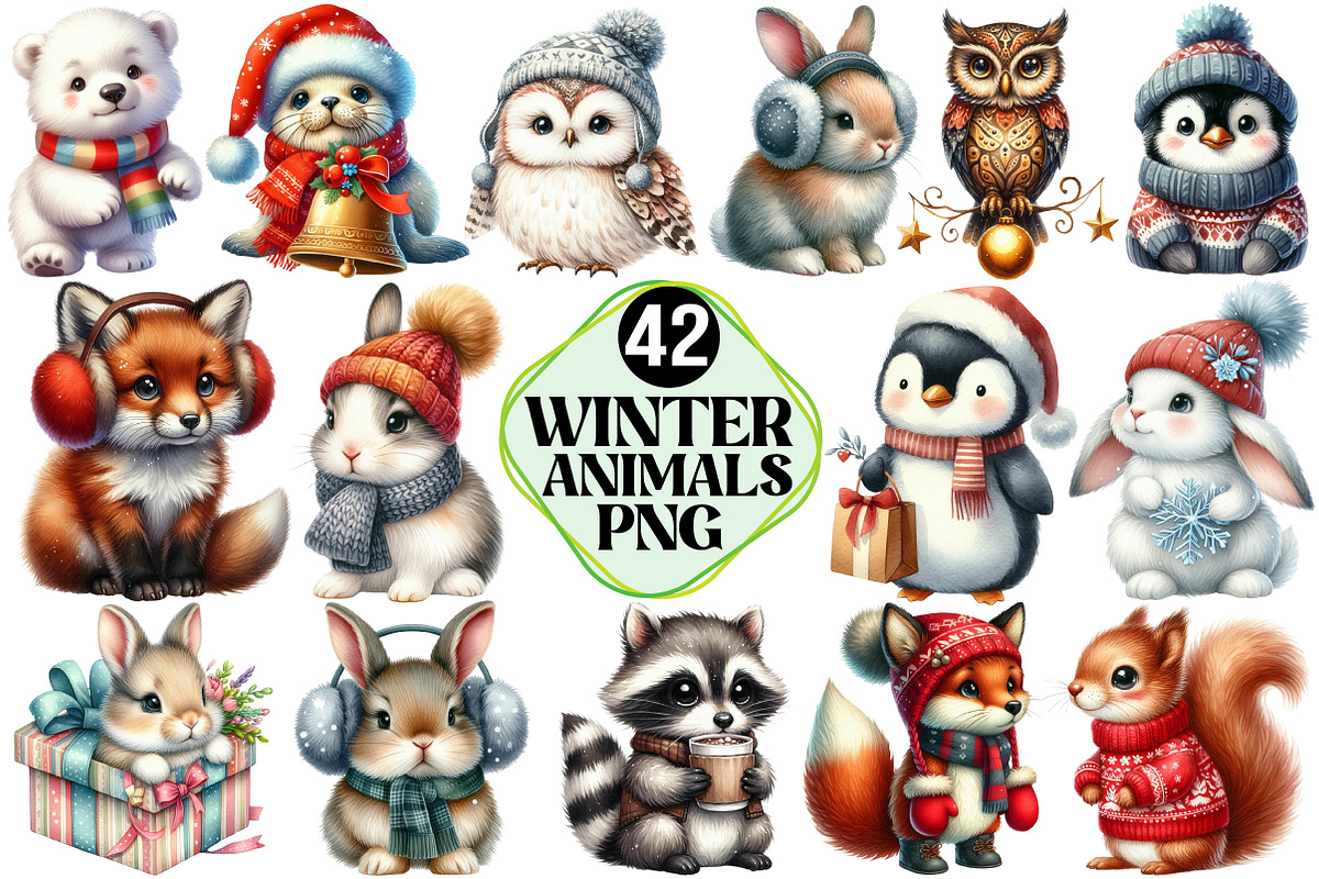 Cute Winter Animals Clipart, an Illustration by Pixels.Craft (Photo 1 of 7)