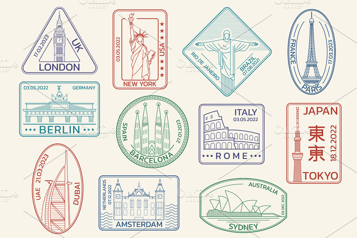Travel, passport stamps or seals, a Graphic by VM25
