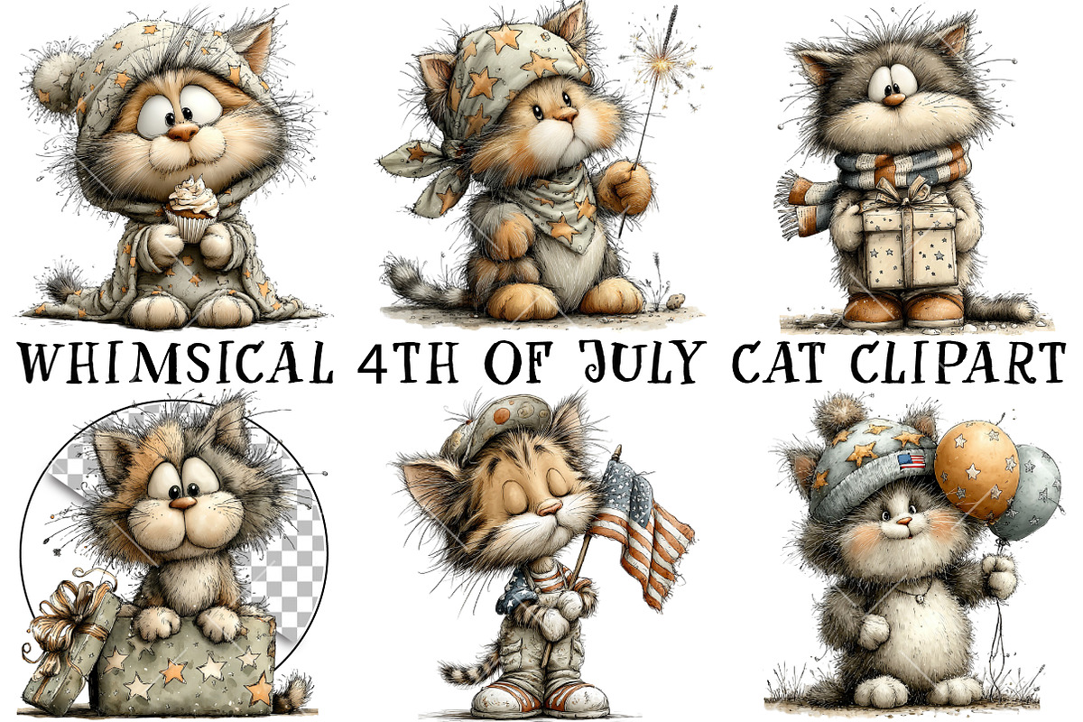 Whimsical 4th Of July Cat Clipart, an Illustration by OK Design (Photo 2 of 6)