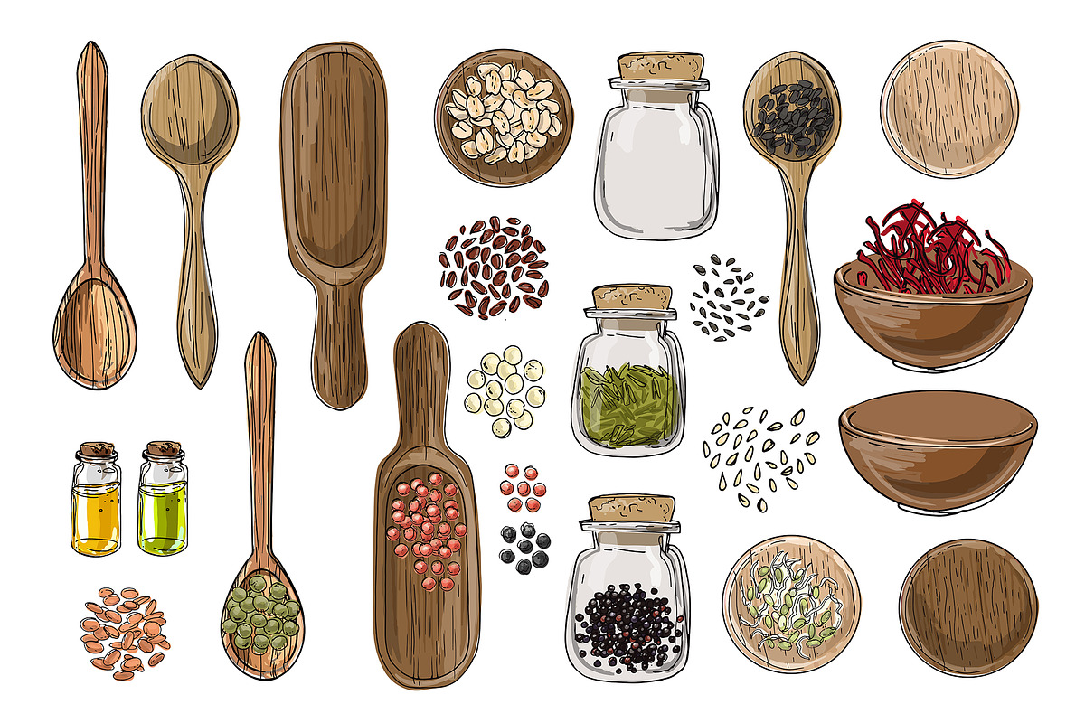 Vector food icons. Spices, nuts, a Food Illustration by irina.vaneeva (Photo 5 of 5)
