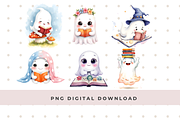 Cute Ghosts Reading Books Set, an Illustration by Anca Digital Vibe (Thumbnail 4 of 6)