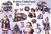 Purple Christmas Watercolor Clipart, a Decorative Illustration by danishgraphics (Thumbnail 1 of 9)