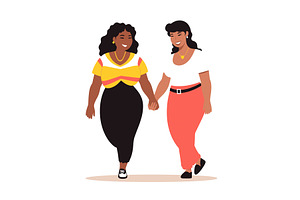 Two women holding hands, walking, a Person Illustration by Vectorstockersland
