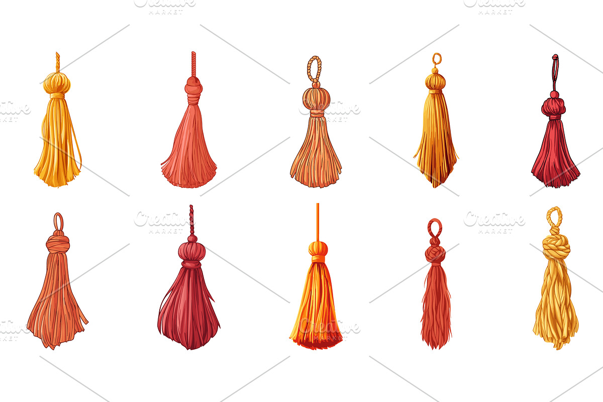 Tassels set. Variouse fringe jewelry, an Object Illustration by Valerie Bodnar