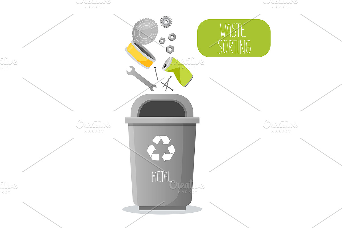 Zero waste concept. Metal garbage, an Illustration by Elen_Art