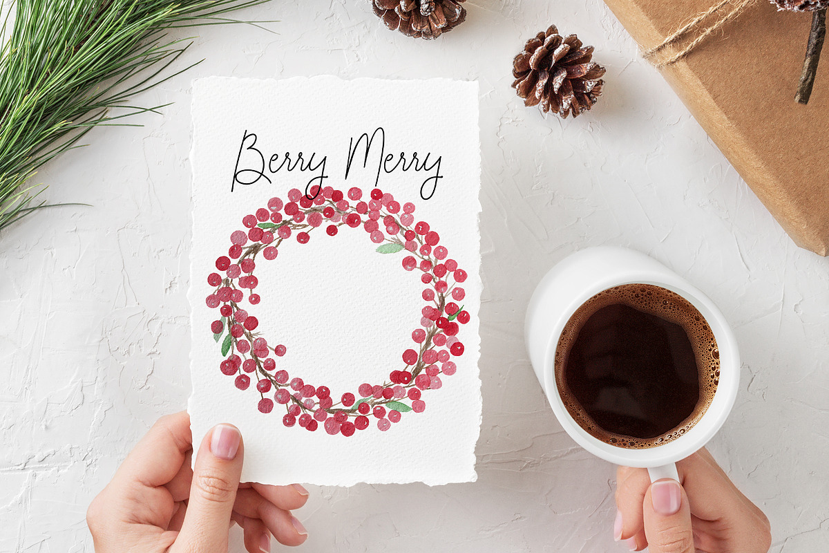 Red Watercolor Christmas Wreath, an Illustration by DailyMiracleDigitals,LLC (Photo 4 of 6)