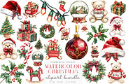 Watercolor Christmas Clipart Bundle, a Transportation Illustration by SinaCreation (Thumbnail 1 of 6)