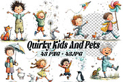Quirky Kids and Pets Clipart, a Graphic by one-touch (Thumbnail 1 of 7)
