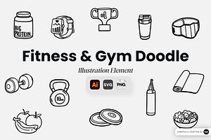 Fitness & Gym Doodle Illustration, an Object Graphic by SLAB! Design
