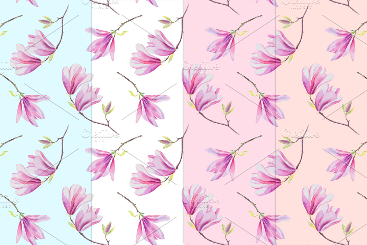Watercolor magnolia set, a Decorative Illustration by Elegantia (Photo 2 of 4)