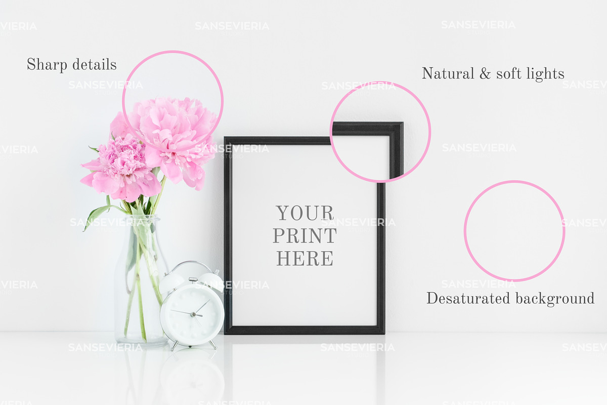 8x10 frame mockup black 4:5 peonies, a Print Template by Grace White (Photo 3 of 4)