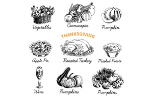 Thanksgiving Hand-drawn Sketches Set