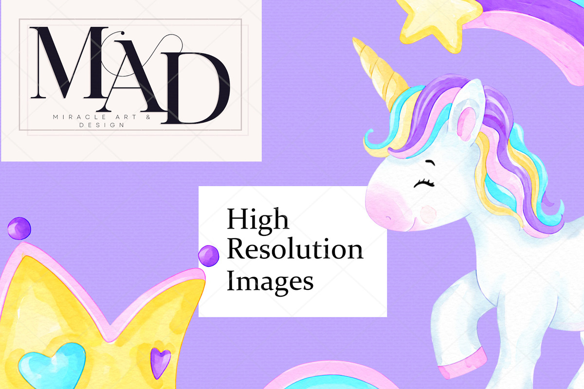 Watercolor Unicorn Clipart PNG Set, an Animal Illustration by MiracleArtAndDesign (Photo 4 of 5)
